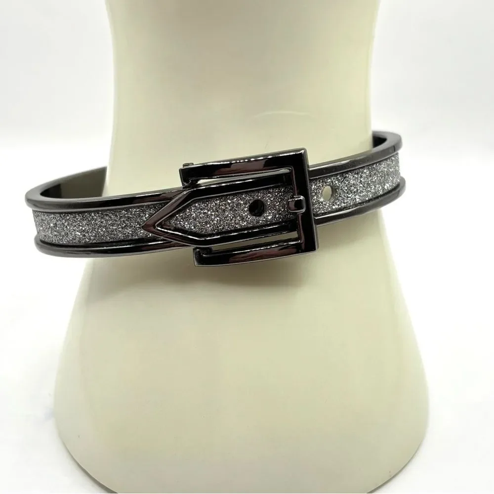Gun Metal and Silver Sparkle Buckle Bangle Bracelet